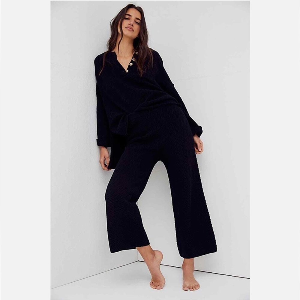 Free People Beach Hailee Sweater Black Lounge Set 100% Cotton